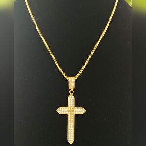 Elegant Gold Cz Cross Pendant Necklace